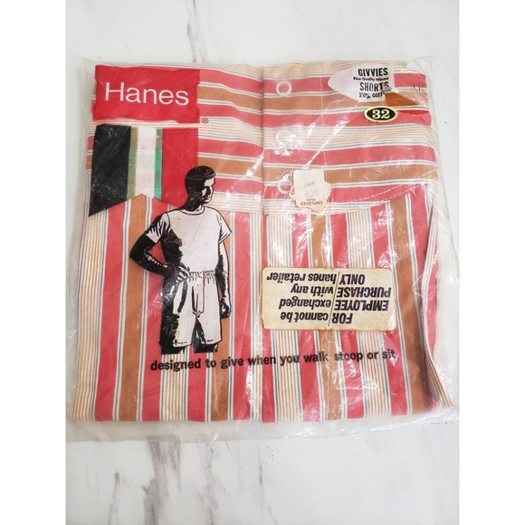 Vintage Mens VERY RARE 1970s Hanes Givvies Boxers Striped Size 32 Made‎ In USA!